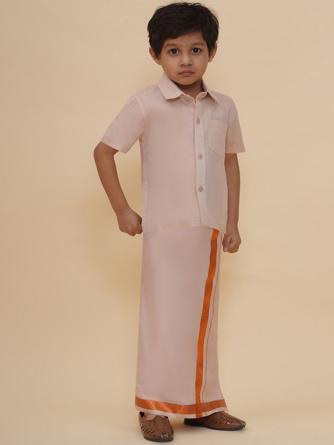 Sethukrishna Boys Classic Fit Spread Collar Solid Poly Silk Casual Shirt