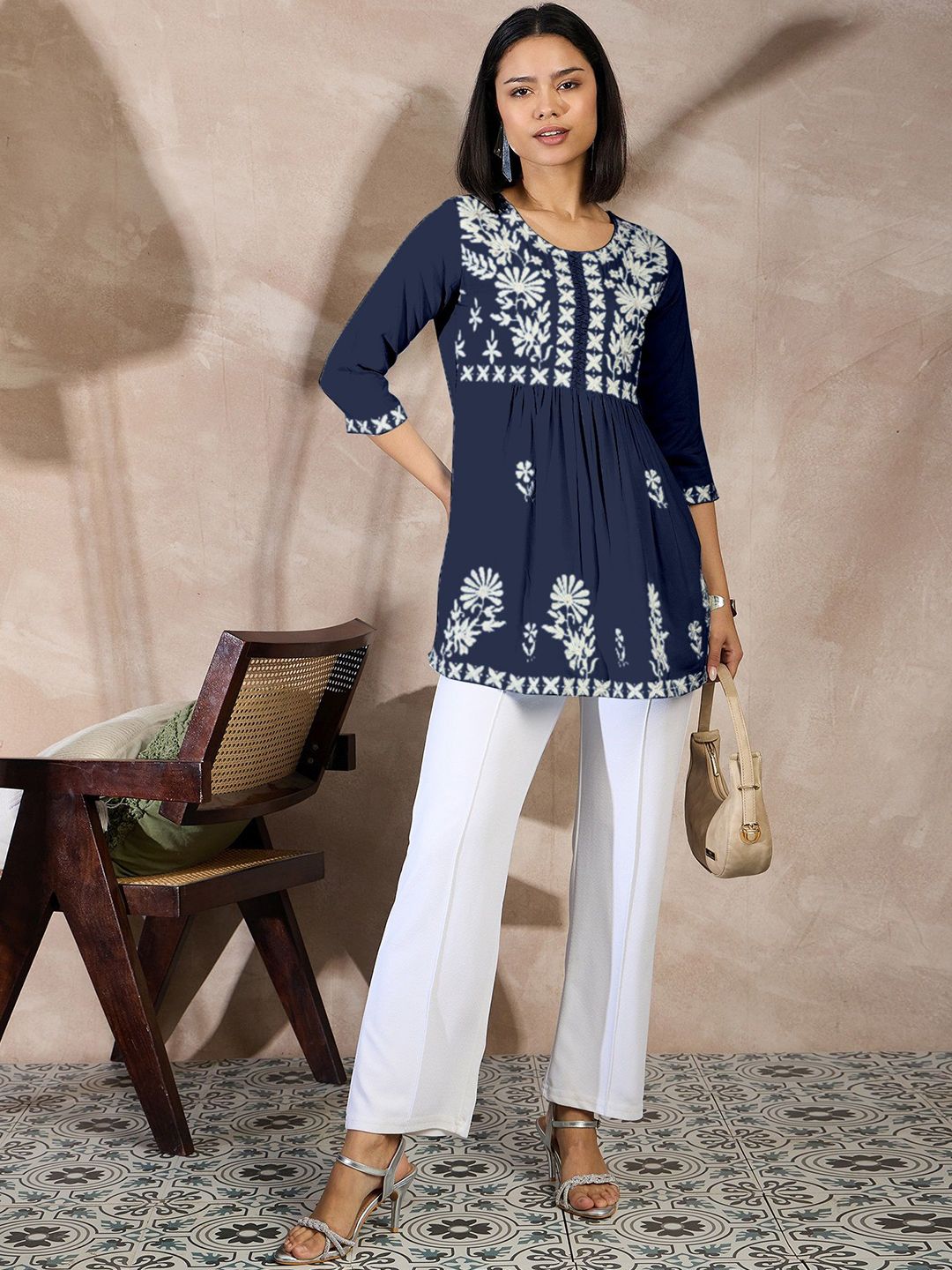 Routes by All About You Women Embroidered Round Neck Peplum Top