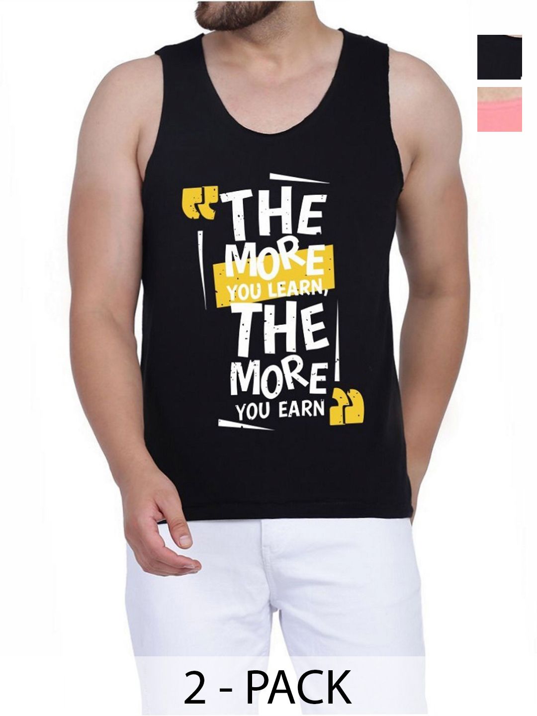 WOOSTRO Men Pack Of 2 Typography Printed Round Neck Cotton Slim Fit T-shirts
