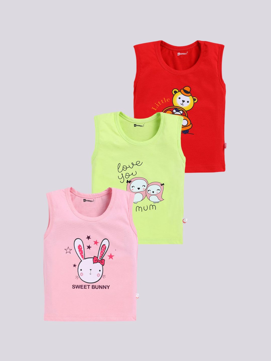 MoonKids Infants Pack Of 3 Printed Cotton Basic Vests R2-MK_Vest_319