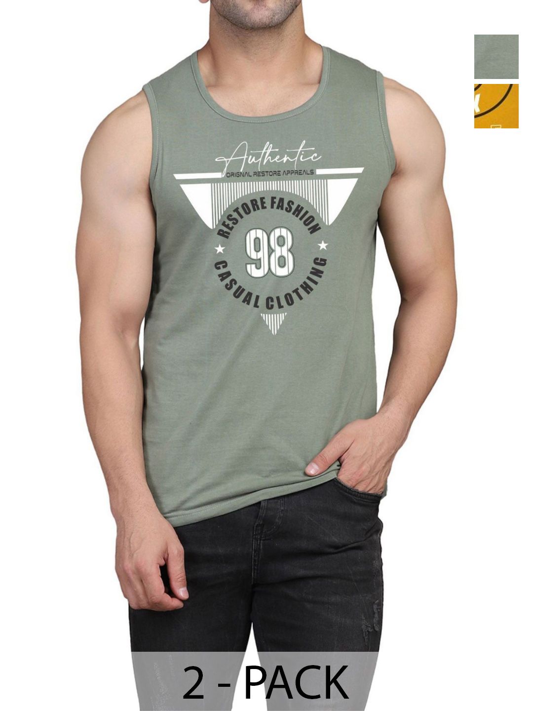 WOOSTRO Men Pack Of 2 Typography Printed Round Neck Cotton Slim Fit T-shirts