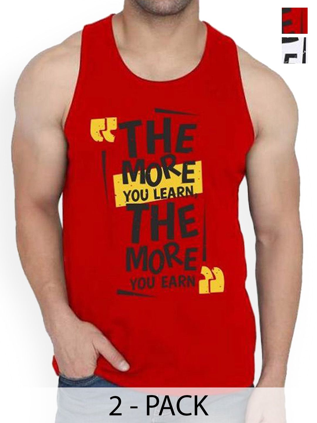 WOOSTRO Men 2-Pcs Printed Cotton Sleeveless Innerwear Vests