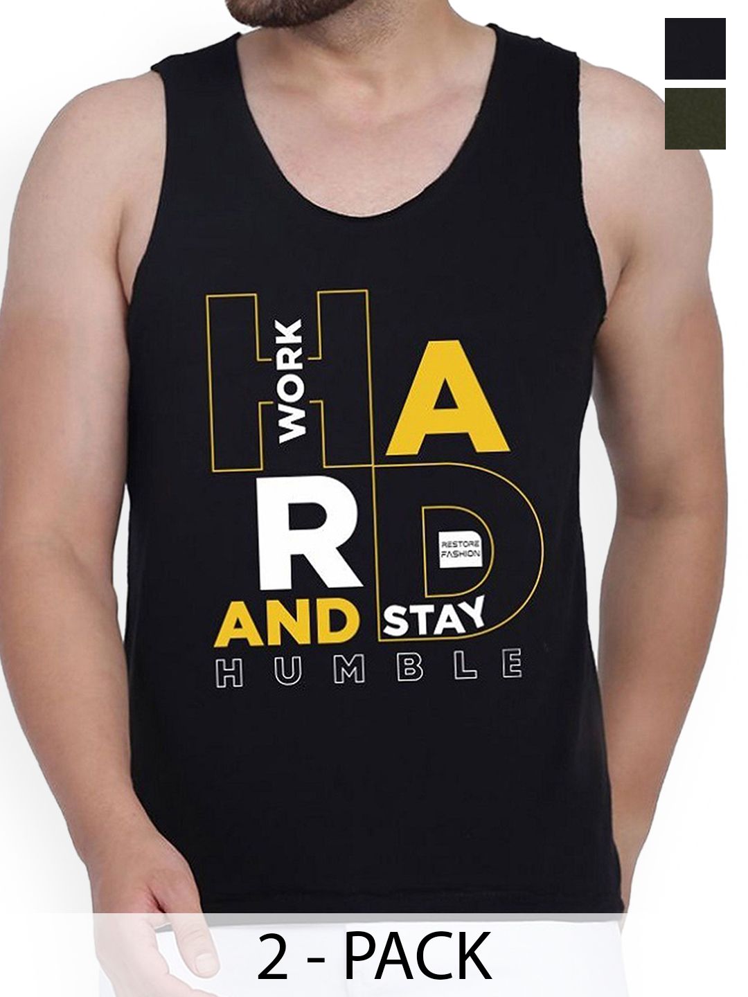 Buy WOOSTRO 2 Pcs Printed Cotton Innerwear Vests RS26 CMB (MORE OLIVE) (HARD BLACK) -  - Apparel for Men