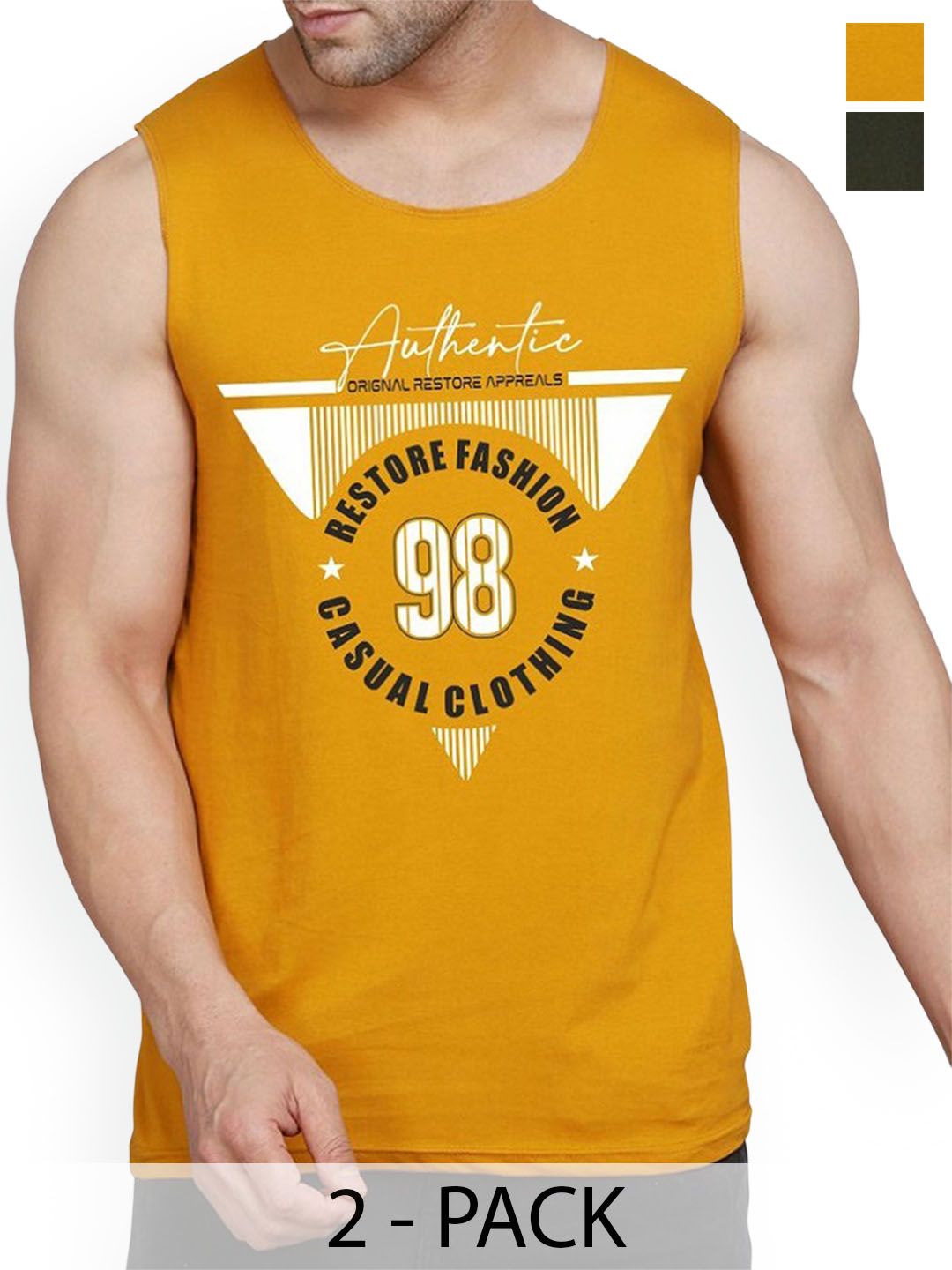 WOOSTRO Men Pack Of 2 Printed Combed Cotton Innerwear Gym Vests