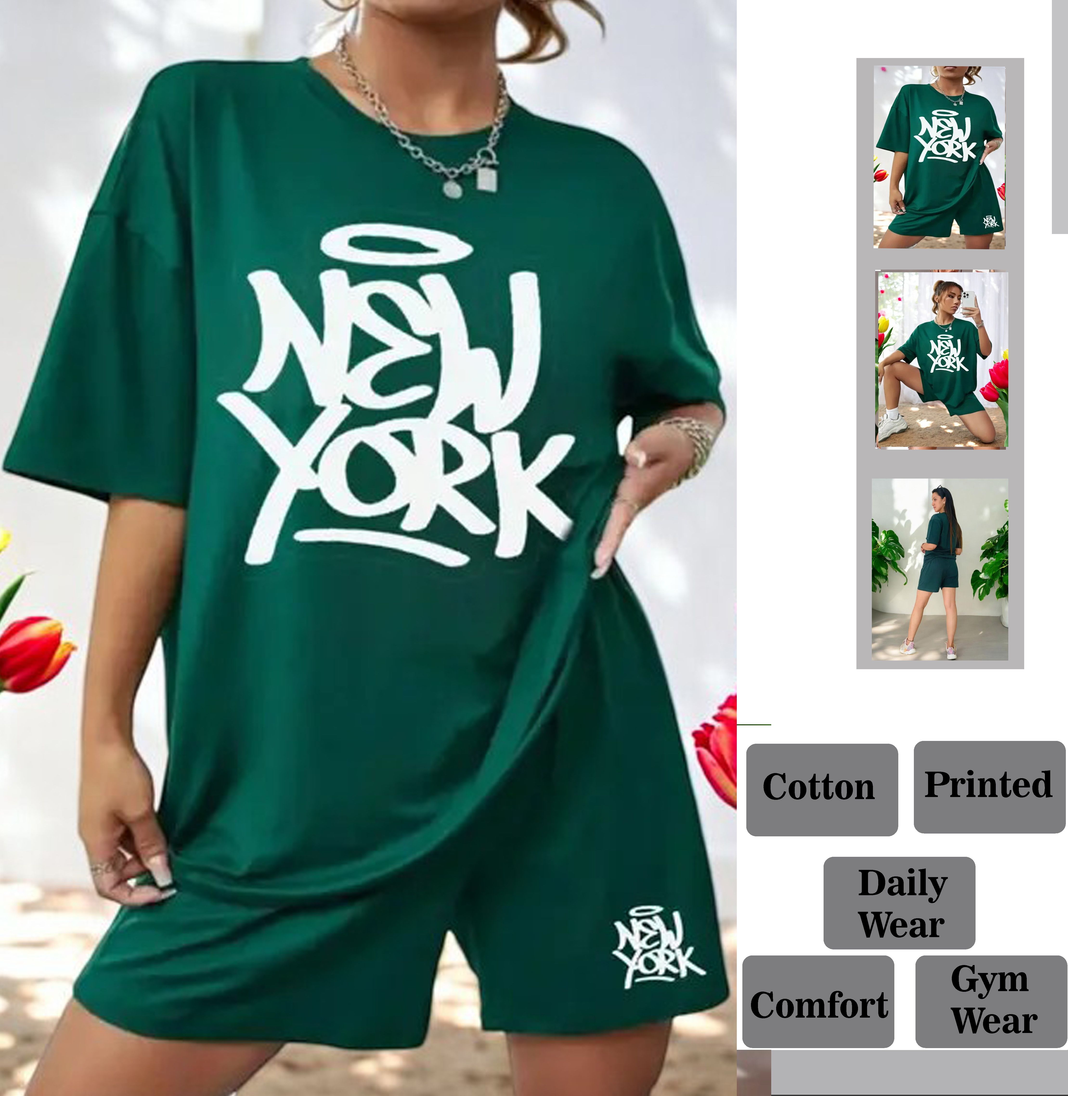 My Swag Quirky Printed Pure Cotton Round Neck T-Shirt With Shorts