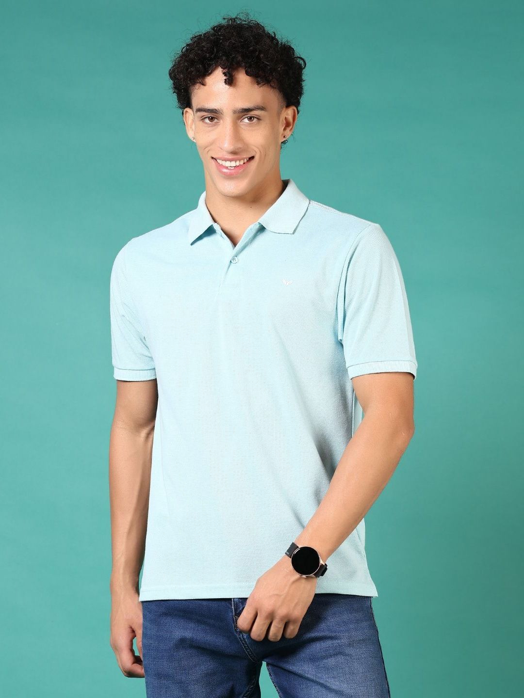 V-Mart Men Solid Polo Collar Cotton T-shirt