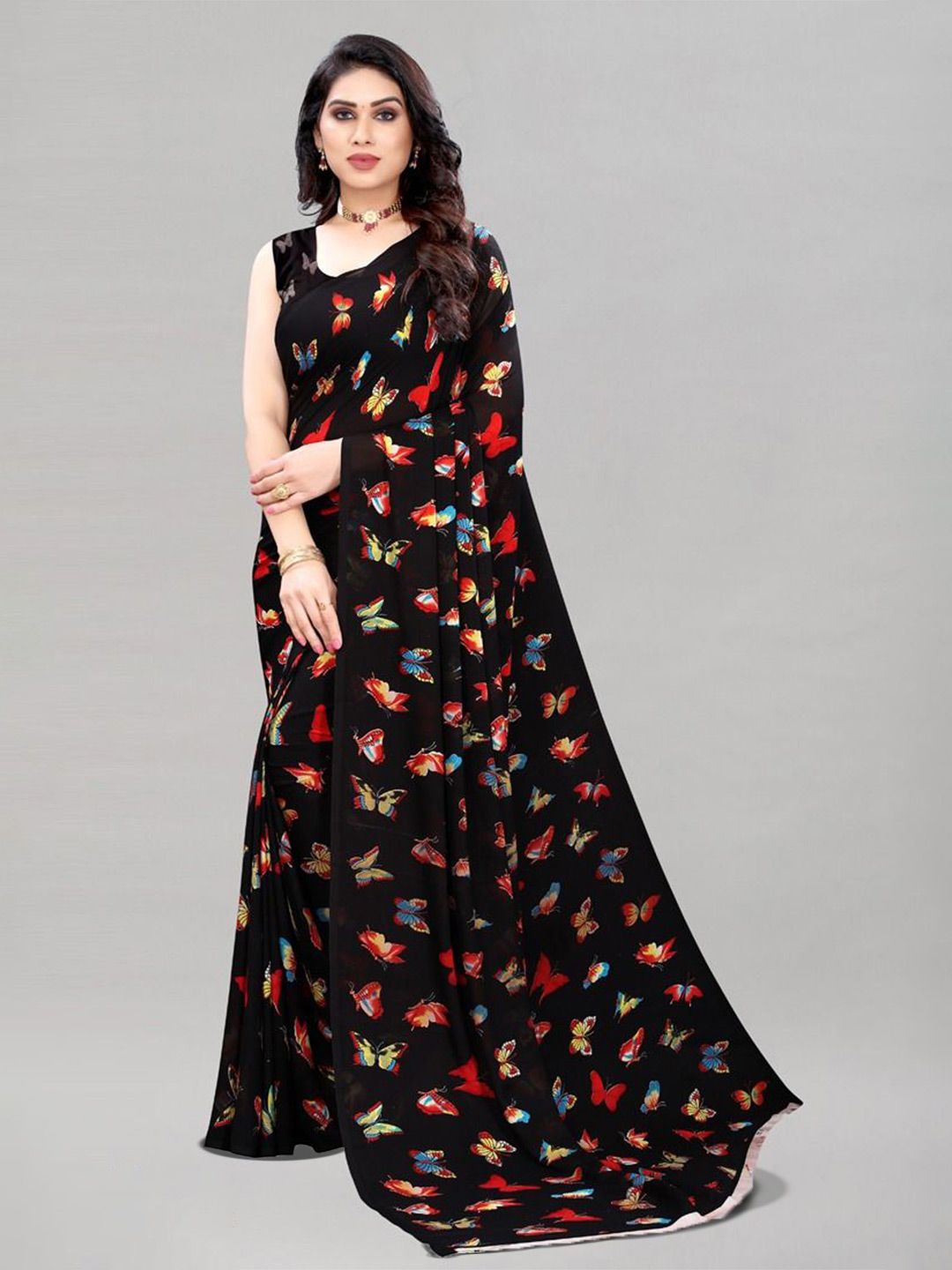 HERE&NOW Floral Poly Georgette Saree