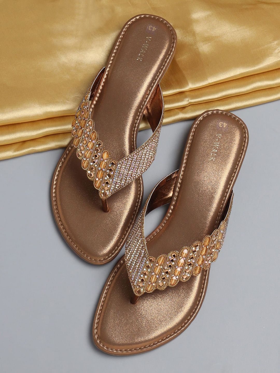 V-WALK Women Embellished T-Strap Flats