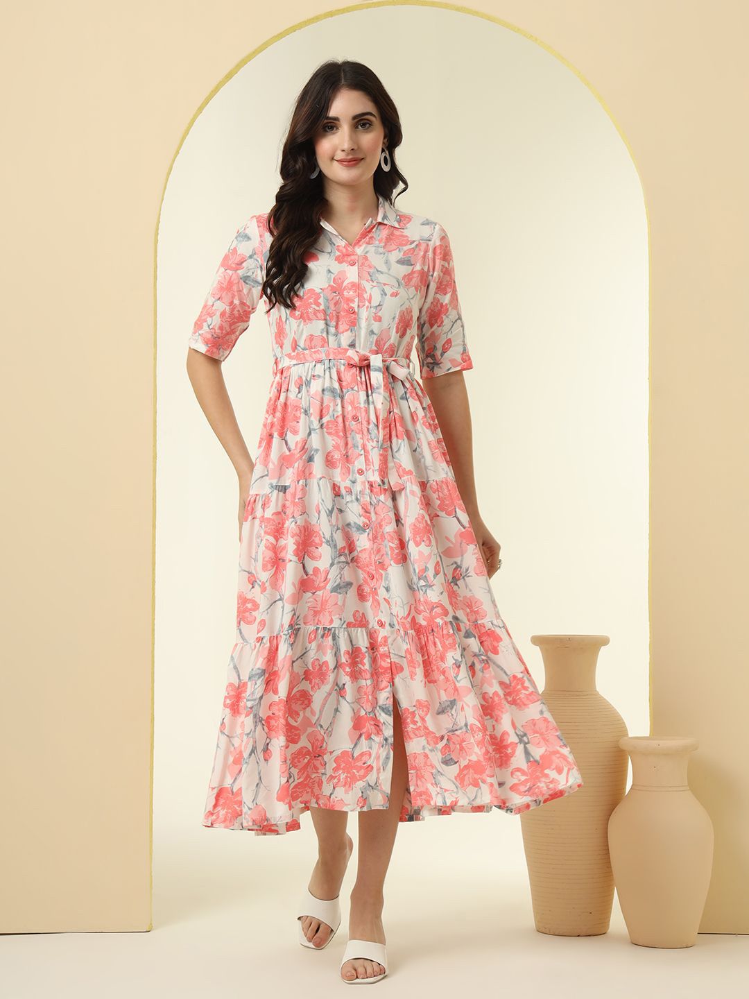 NYPA Floral Print Fit & Flare Midi Dress