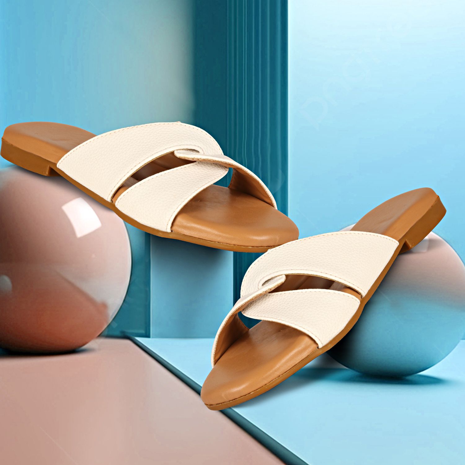 Commander Shoes Women Striped Open Toe Flats with Laser Cuts