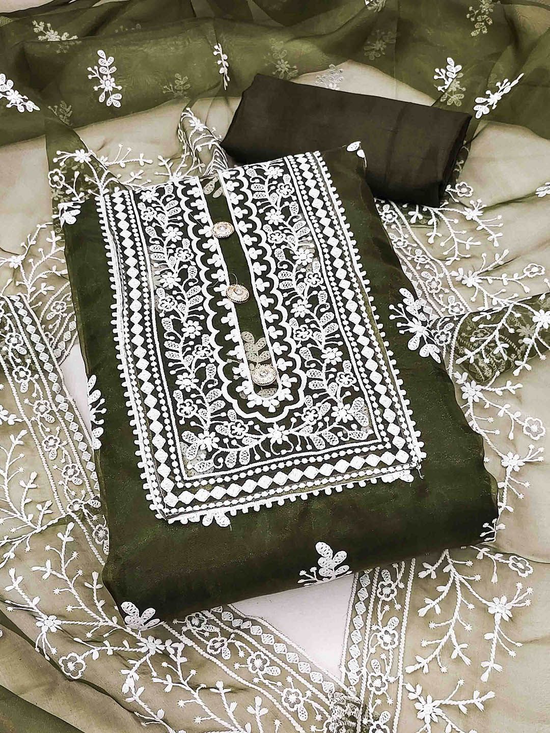 KALINI Embroidered Organza Unstitched Dress Material
