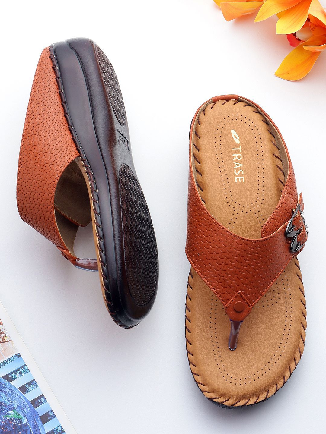 TRASE Women Open Toe Flats with Laser Cuts