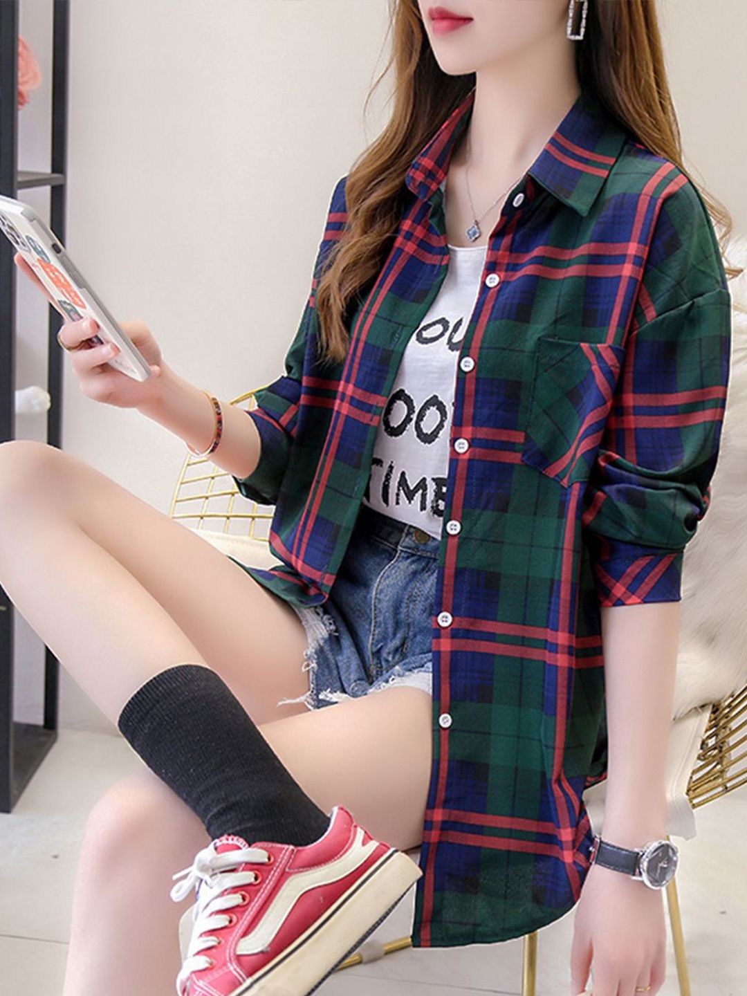 Mast & Harbour Women Opaque Checked Casual Relaxed Fit Shirt