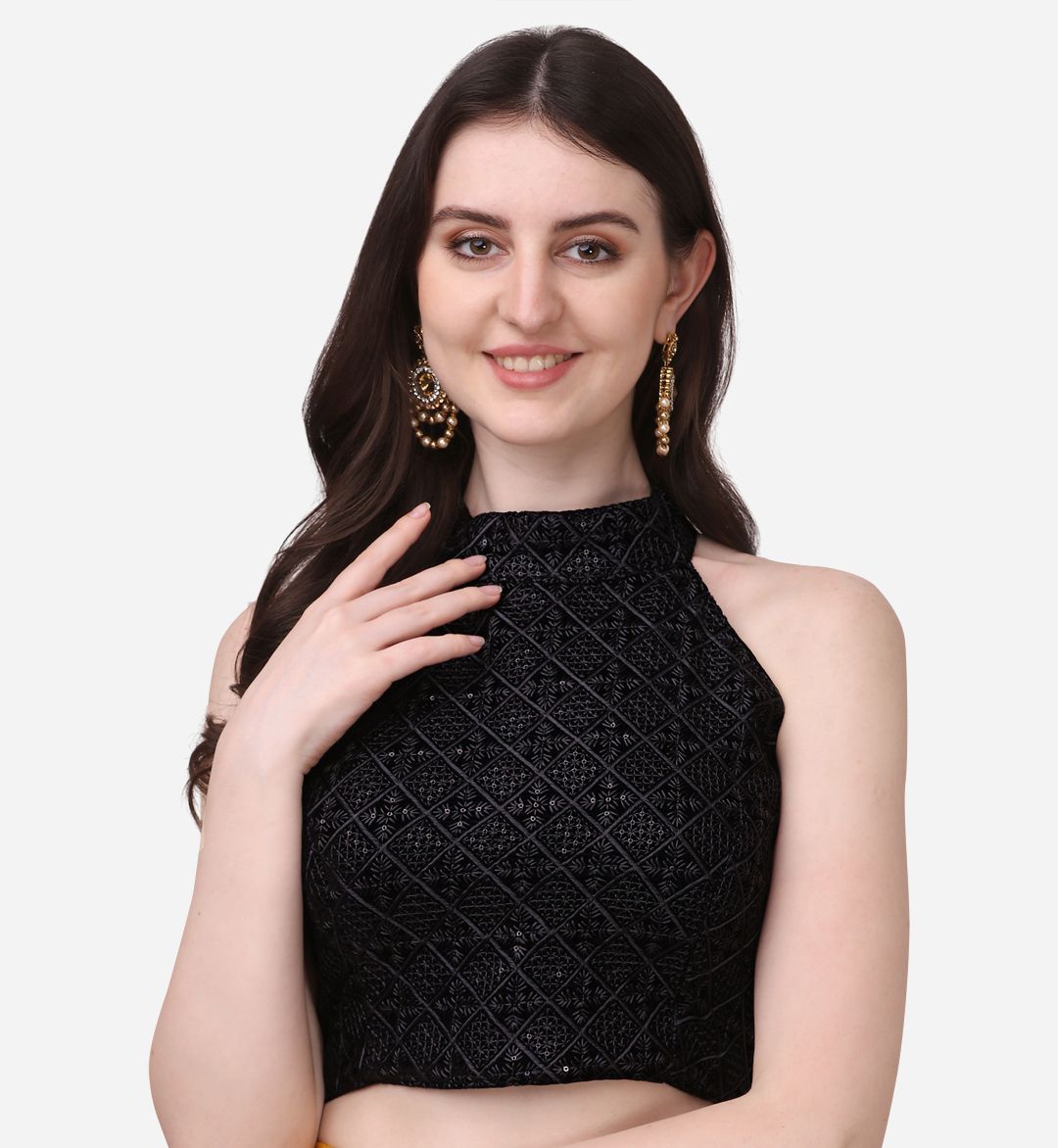 PUJIA MILLS Embroidered Halter Neck Readymade Saree Blouse