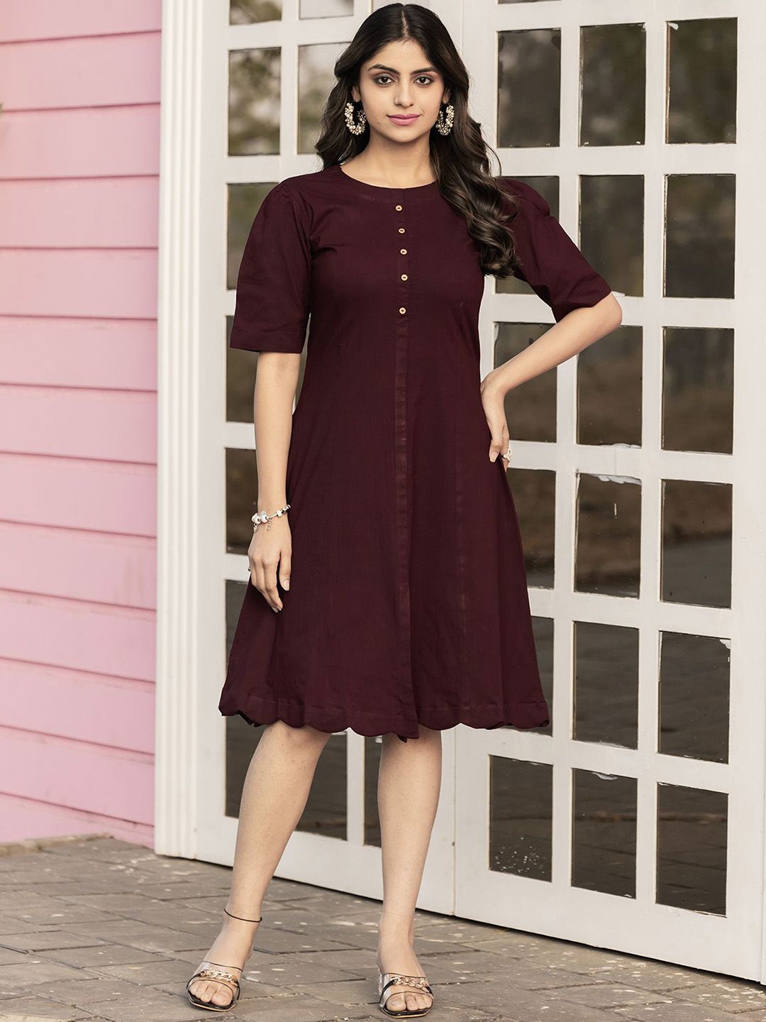 MITTOO Cotton Dyed Fit and Flare Dresses