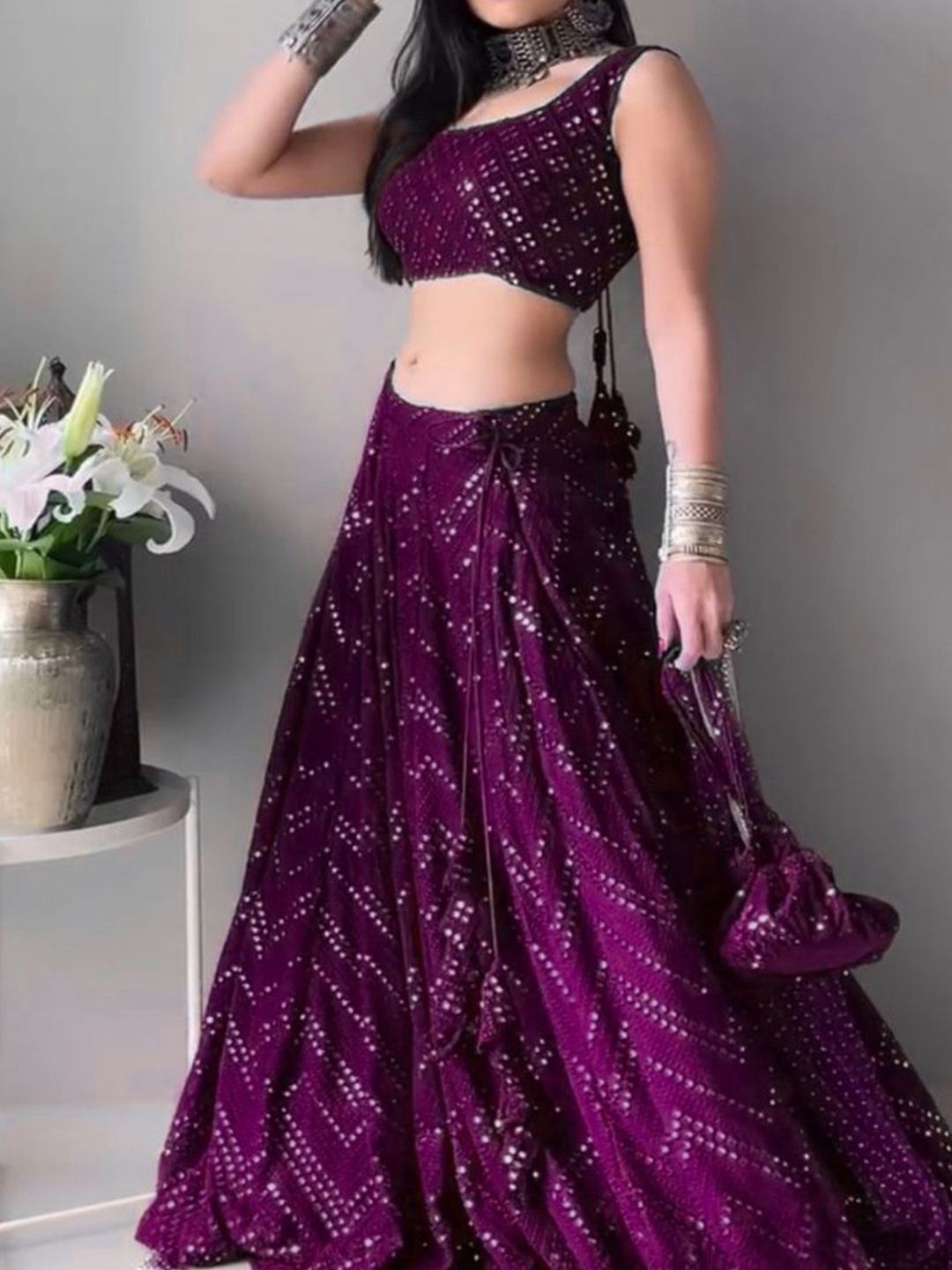 Embroidered Semi-Stitched Lehenga & Unstitched Blouse With Dupatta 2