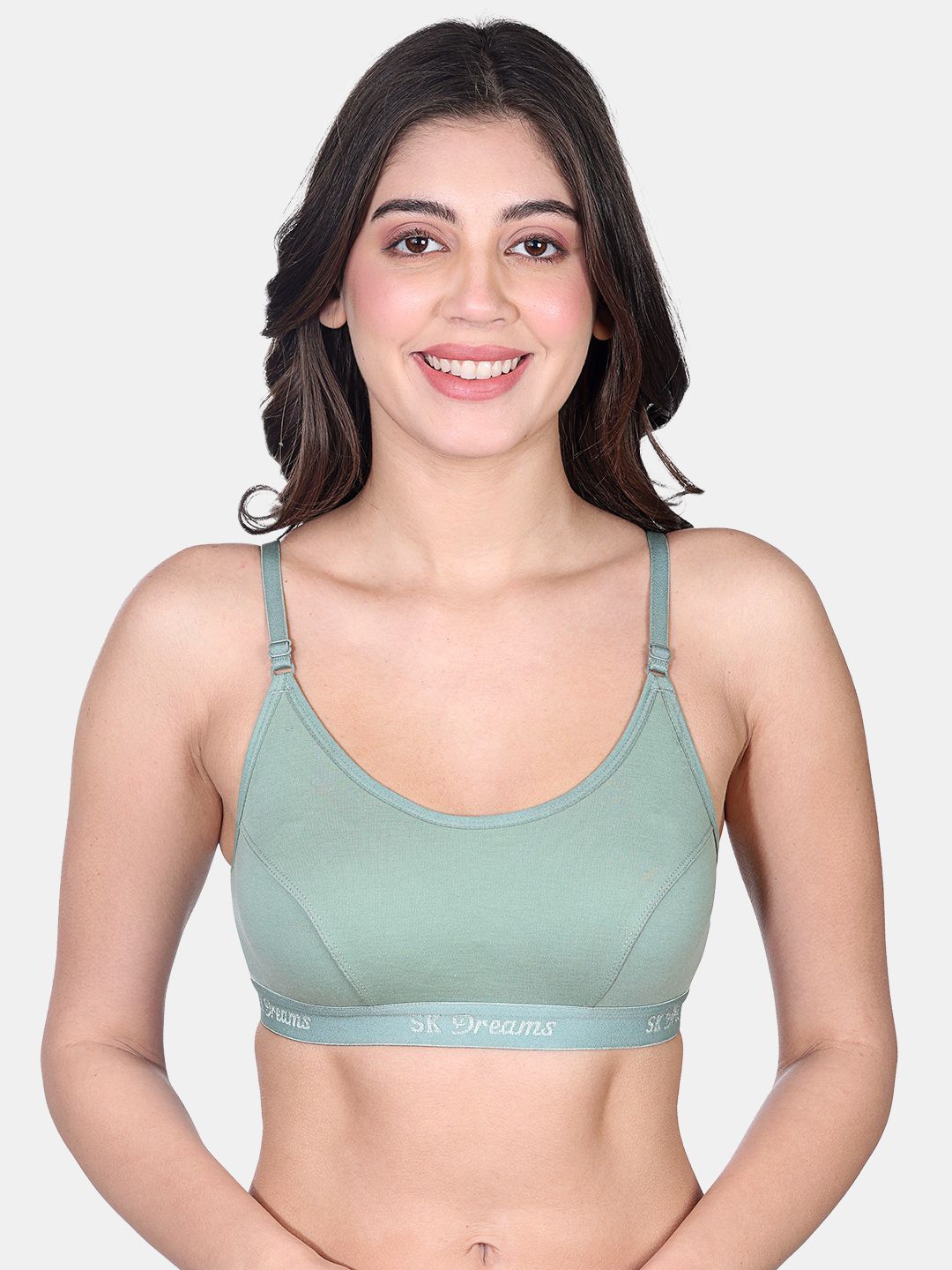 SKDREAMS Olive Cotton Blend Seamed Non Padded Non-Wired Medium Coverage Women Sports Bra