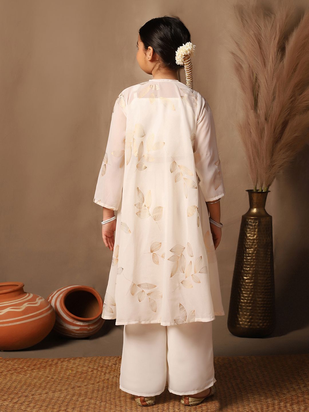Girls Floral Embroidered Sequinned Top with Palazzos & Shrug 5
