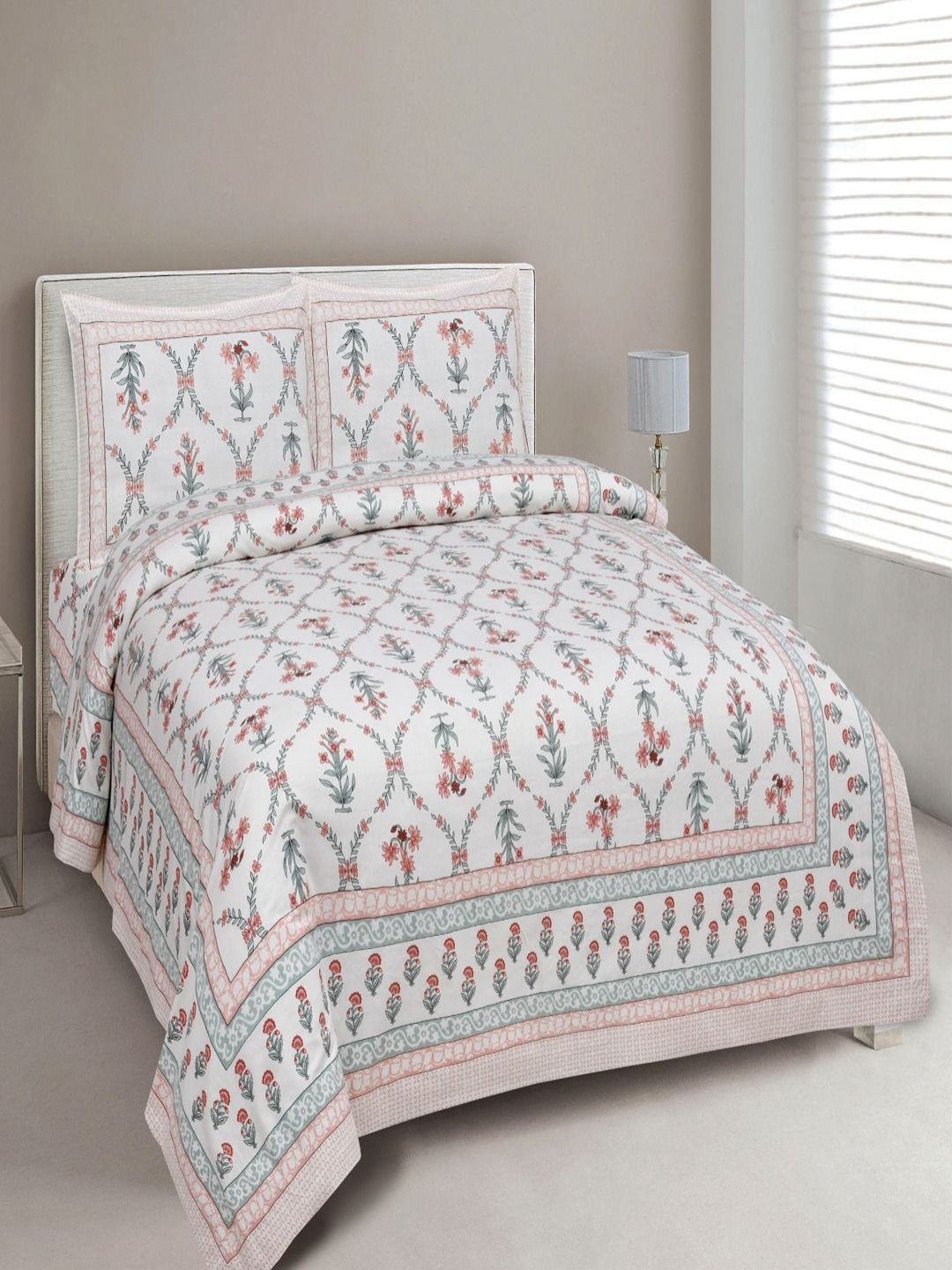 Buy Myntra Elegant Homes White Floral Pure Cotton 180 TC King Superfine Bedsheet With 2 Pillow Covers 274 X 254 Cm -  - Home for Unisex