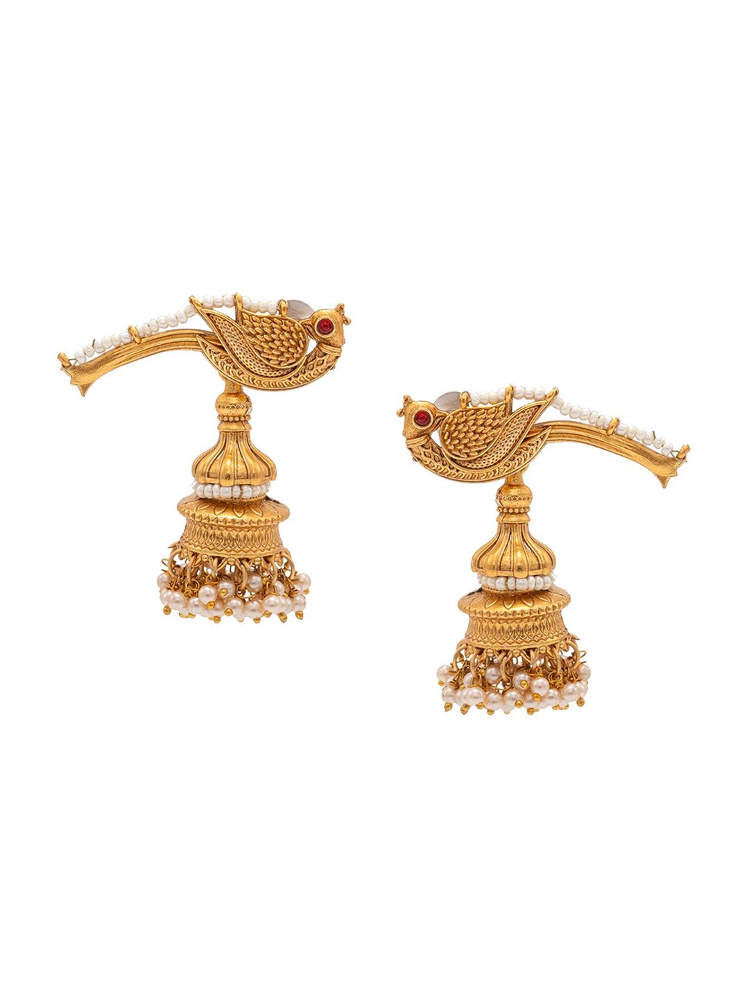 Shining Jewel - By Shivansh Gold -Plated Kundan Studded And Pearls Beaded Jhumkas