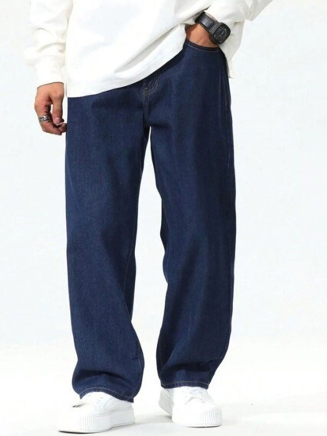Rend Men Relaxed Fit Low Distress Stretchable Jeans
