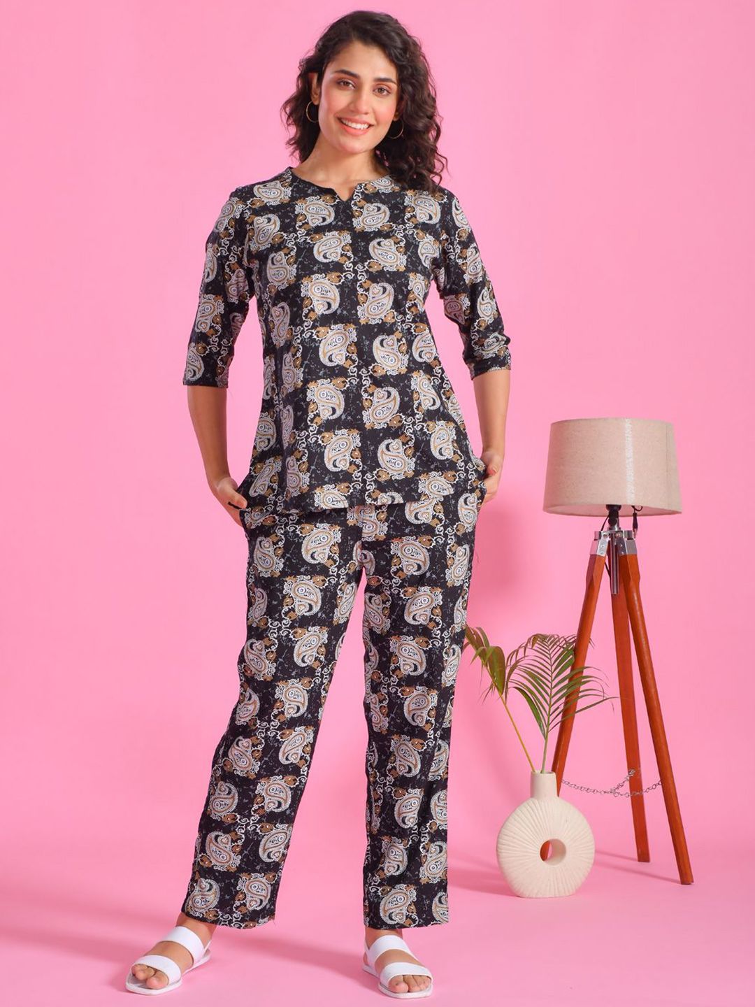 Buy SANSKRUTIHOMES Printed Pure Cotton Top With Trousers Co Ords -  - Apparel for Women