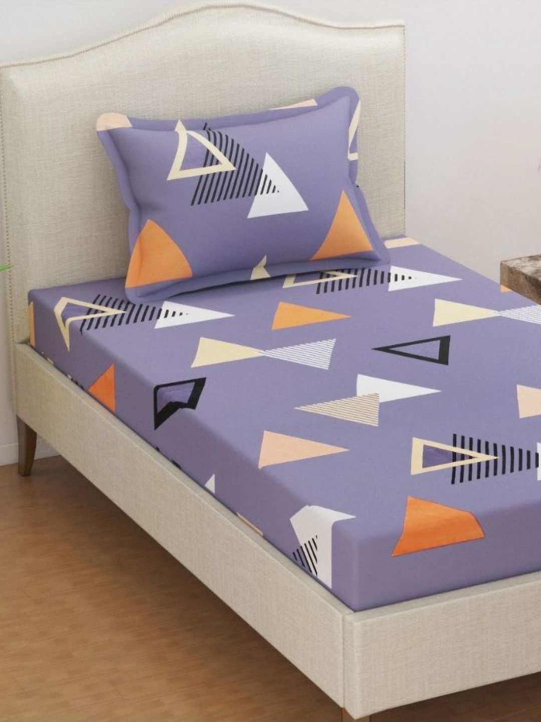 Buy Bsb Home Premium Prime Plus Collection Steel Geometric Microfiber 144 TC Fitted Single Bedsheet With A Pillow Cover 90 X 60 Inches -  - Home for Unisex