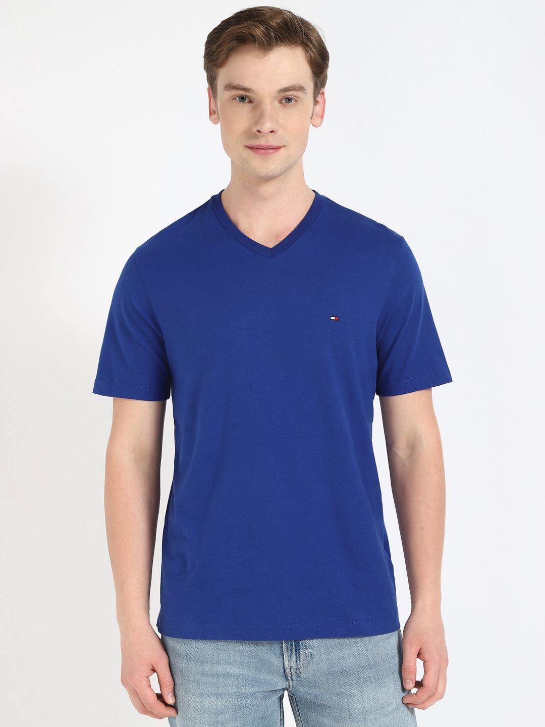 Tommy Hilfiger Men Solid V-Neck Cotton T-shirt
