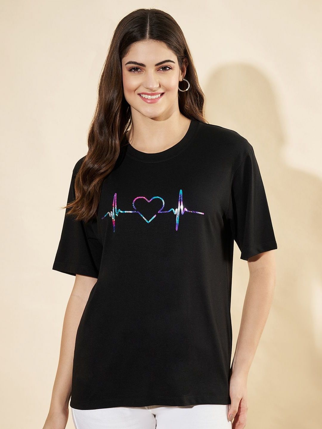 Slenor Women Graphic Printed Round Neck Cotton Oversized T-shirt