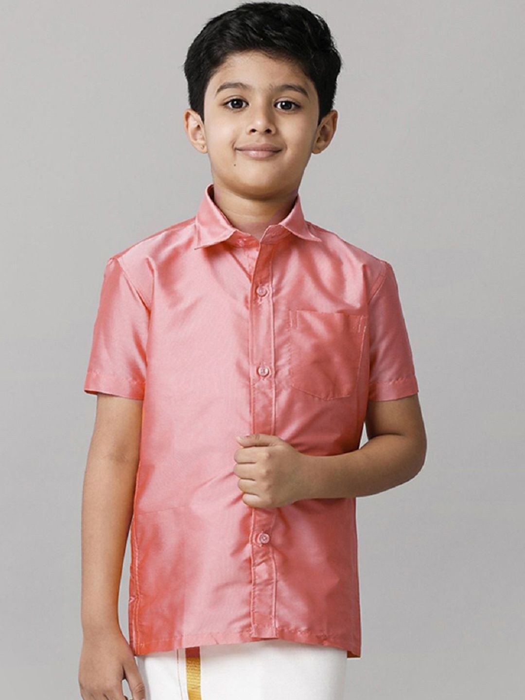 Ramraj Boys Solid Short Sleeve Shirt With Chest Pocket