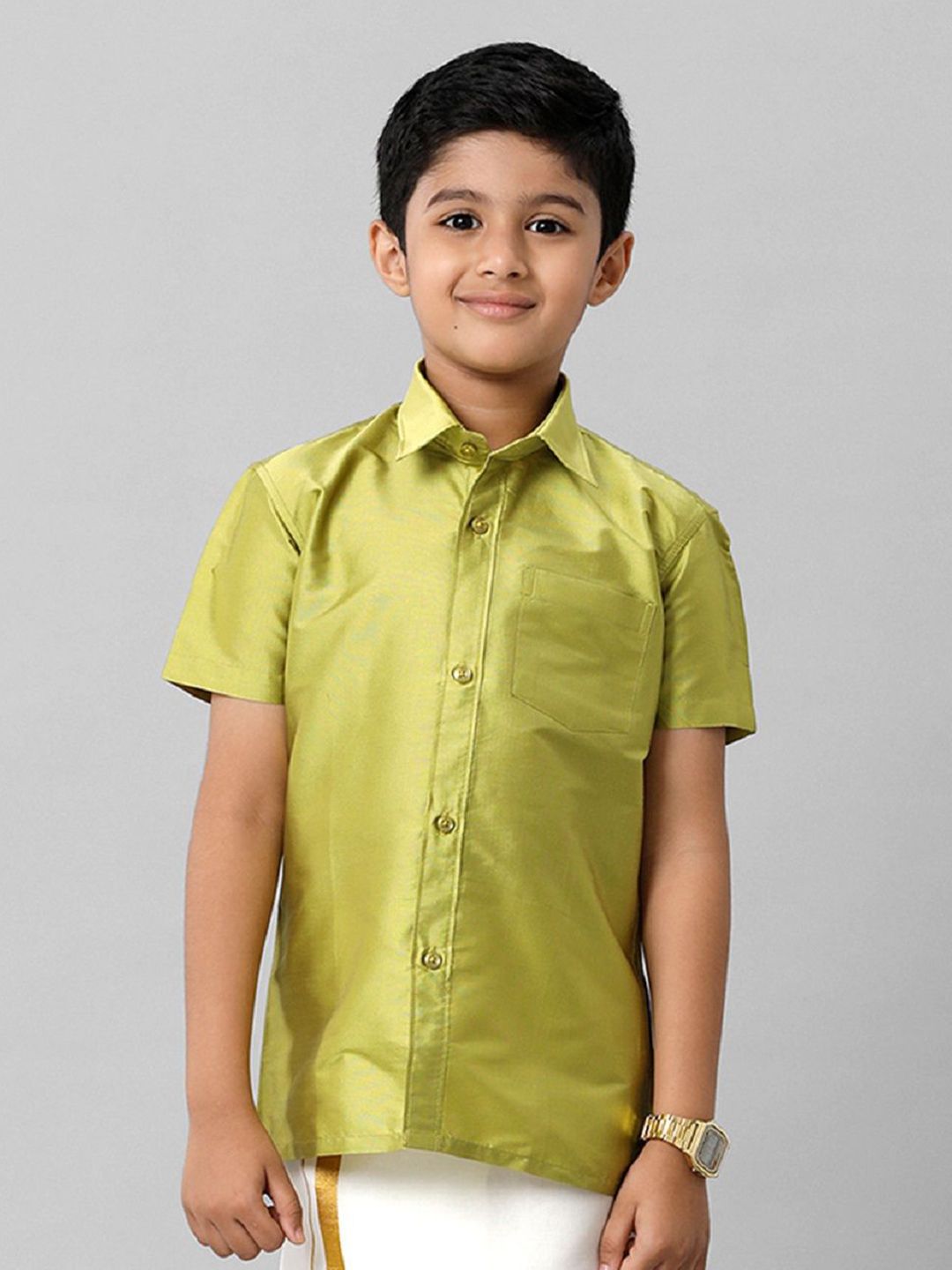 Ramraj Boys Solid Short Sleeve Shirt With Chest Pocket