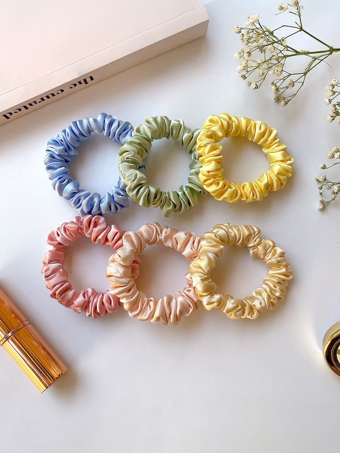 Silvr Bear Pastel Shades Luxe Satin Skinny Scrunchies
