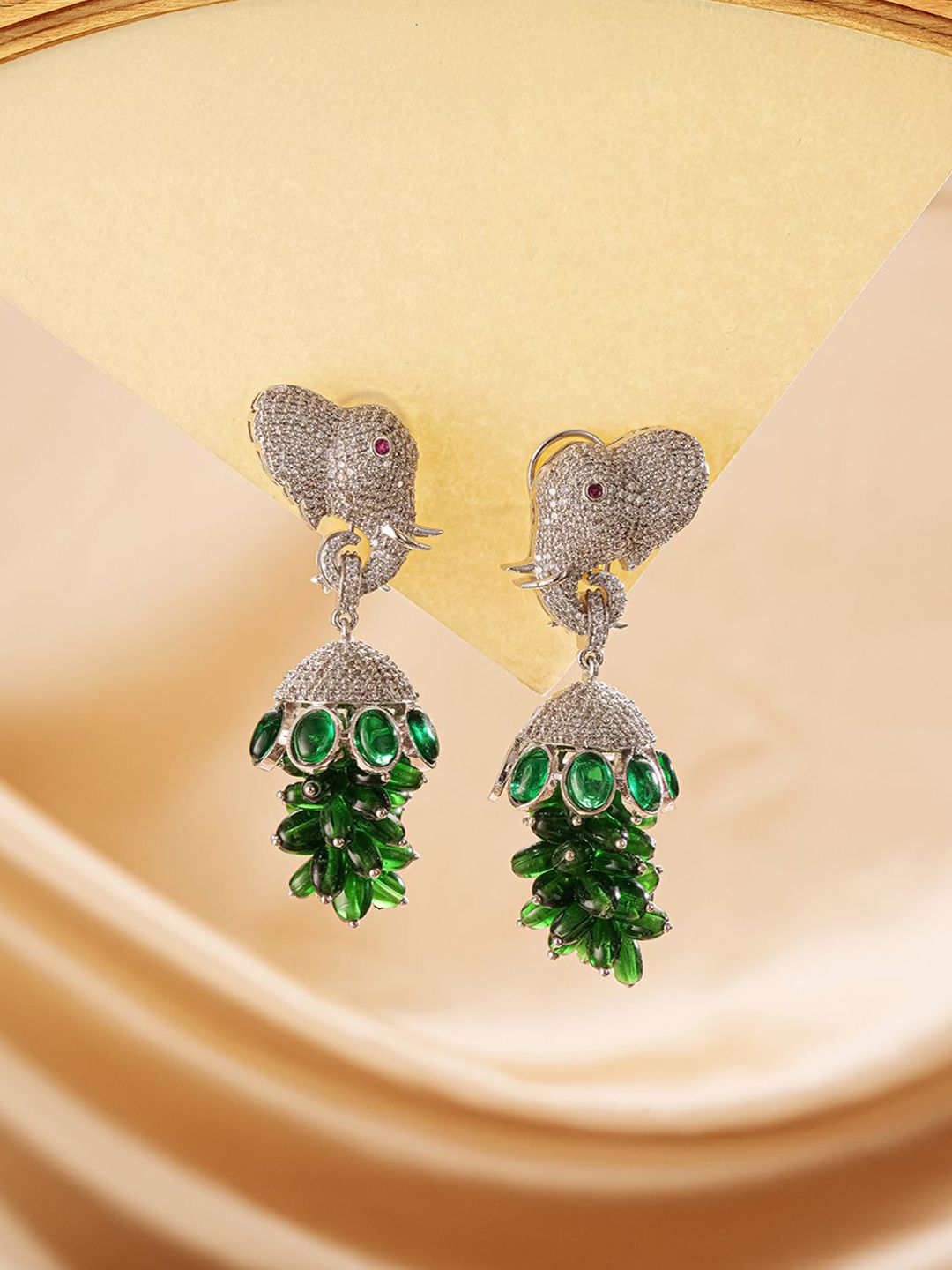 Buy Saraf RS Jewellery Silver Plated AD Zircon Studded Dome Shaped Drop Earrings -  - Accessories for Women