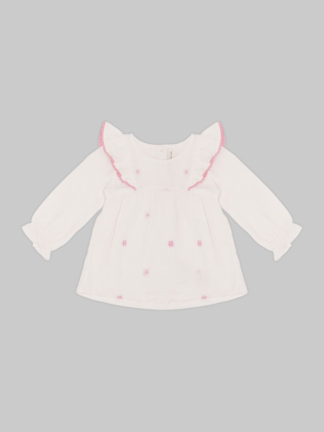 Girls Floral Embroidered Ruffles Cotton Top 2