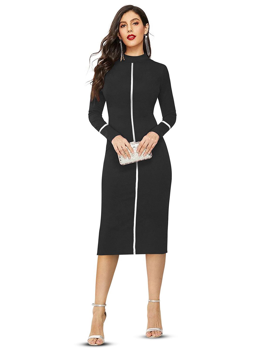 Wilcan Women Mock Neck Sheath Midi Dress