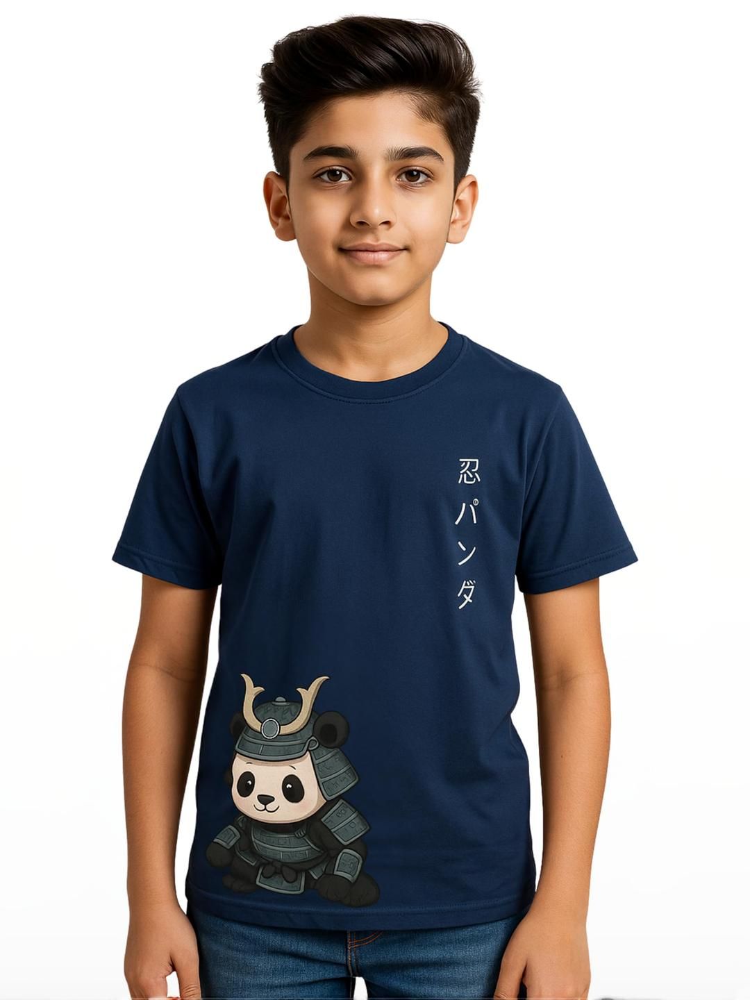 TeeSlix Boys Cotton Anime Samurai Panda T-Shirt