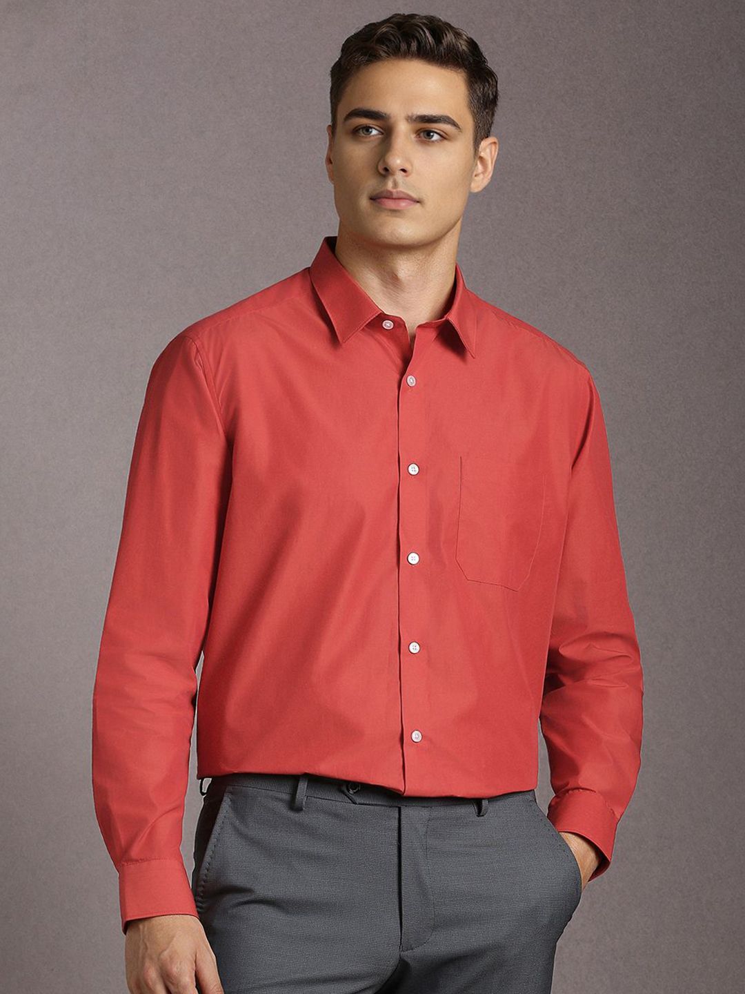 Louis Philippe Spread Collar Cotton Shirt