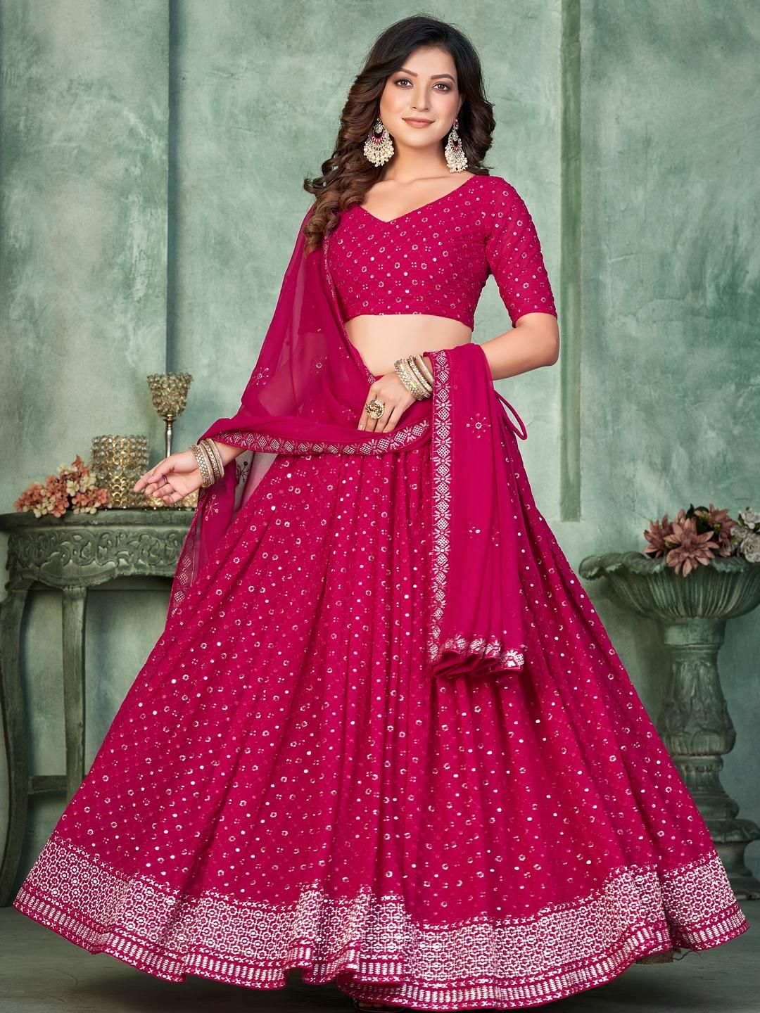 Embroidery and Sequince Work Georgette Fabric Lehenga Choli With Georgette Dupatta