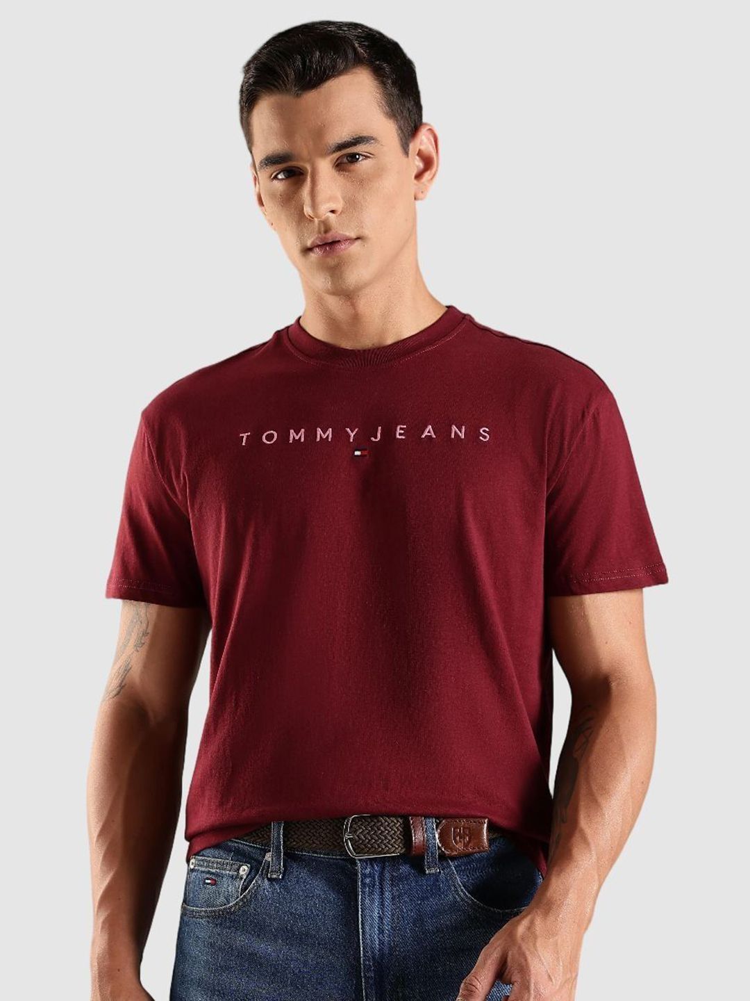 Tommy Hilfiger Men Brand Logo Printed Round Neck Cotton T-shirt