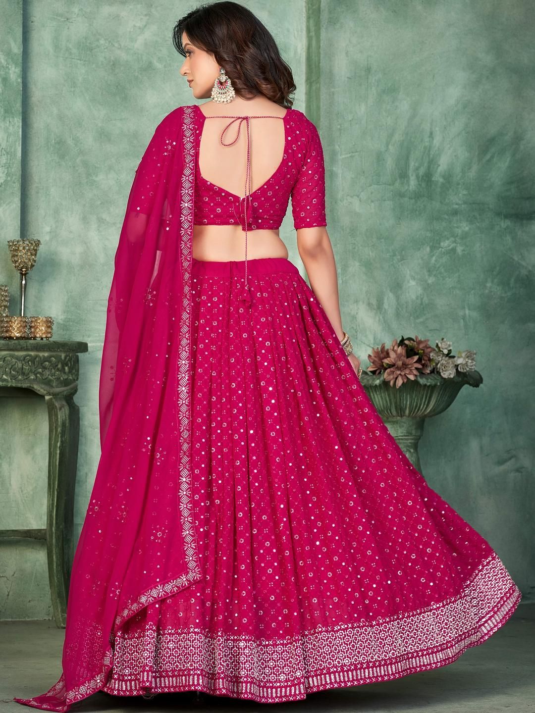Embroidery and Sequince Work Georgette Fabric Lehenga Choli With Georgette Dupatta 5