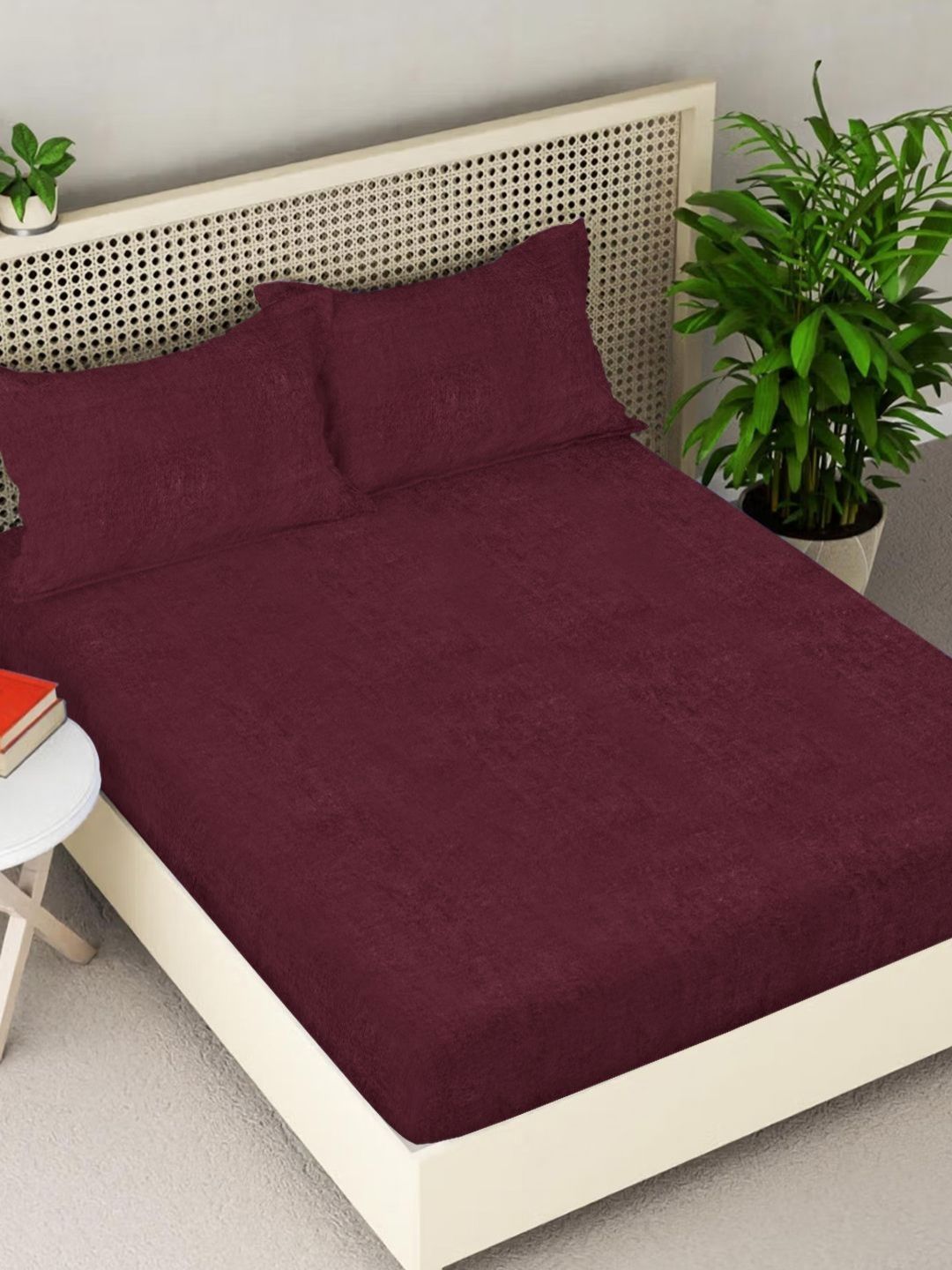 Myntra Elegant Homes Maroon 300 TC Woollen King Bedsheet Set-2.50 x 2.25 m