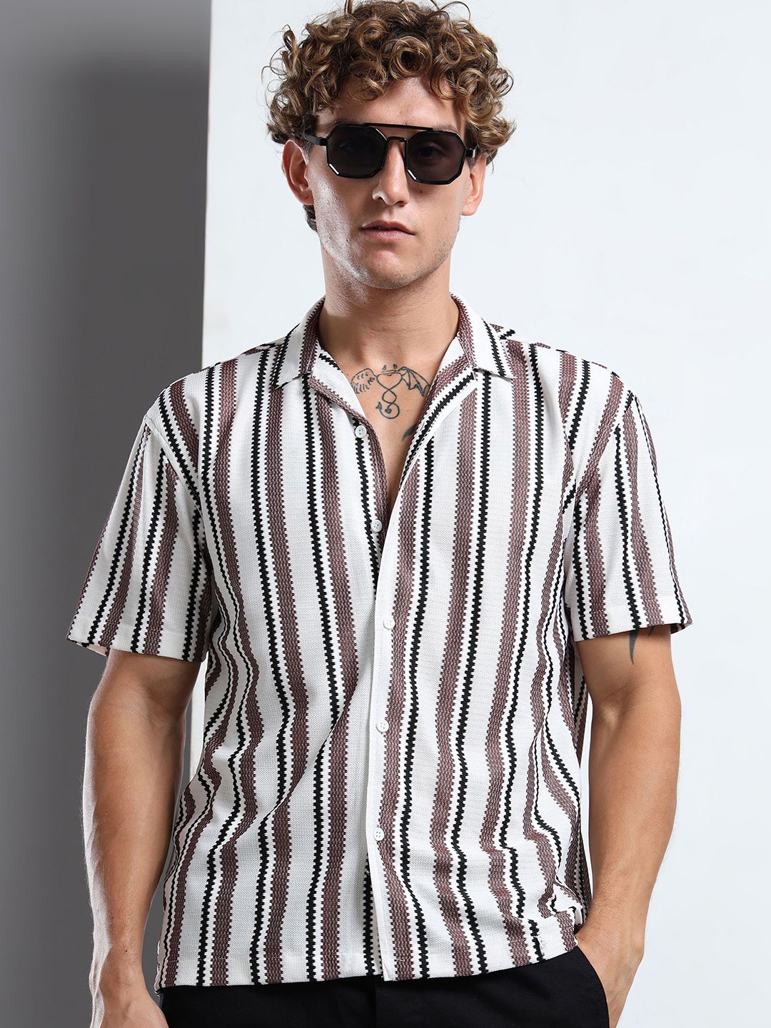 MOHICANS Vertical Striped Spread Collar Boxy Fit Shirt