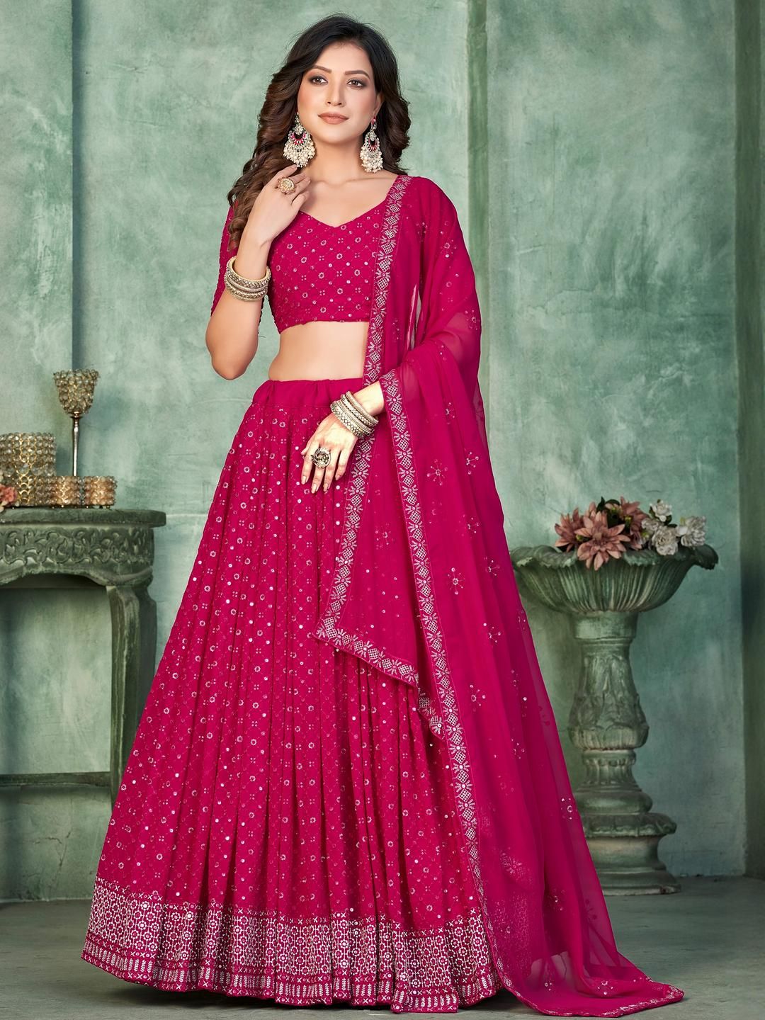 Embroidery and Sequince Work Georgette Fabric Lehenga Choli With Georgette Dupatta 6