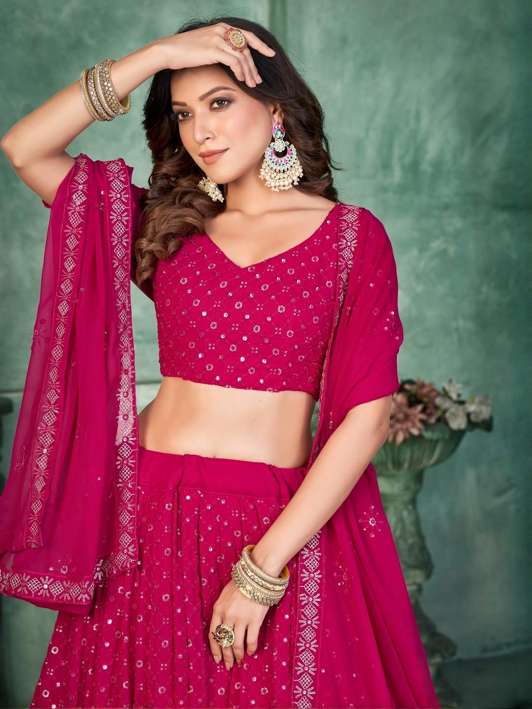 Embroidery and Sequince Work Georgette Fabric Lehenga Choli With Georgette Dupatta 2
