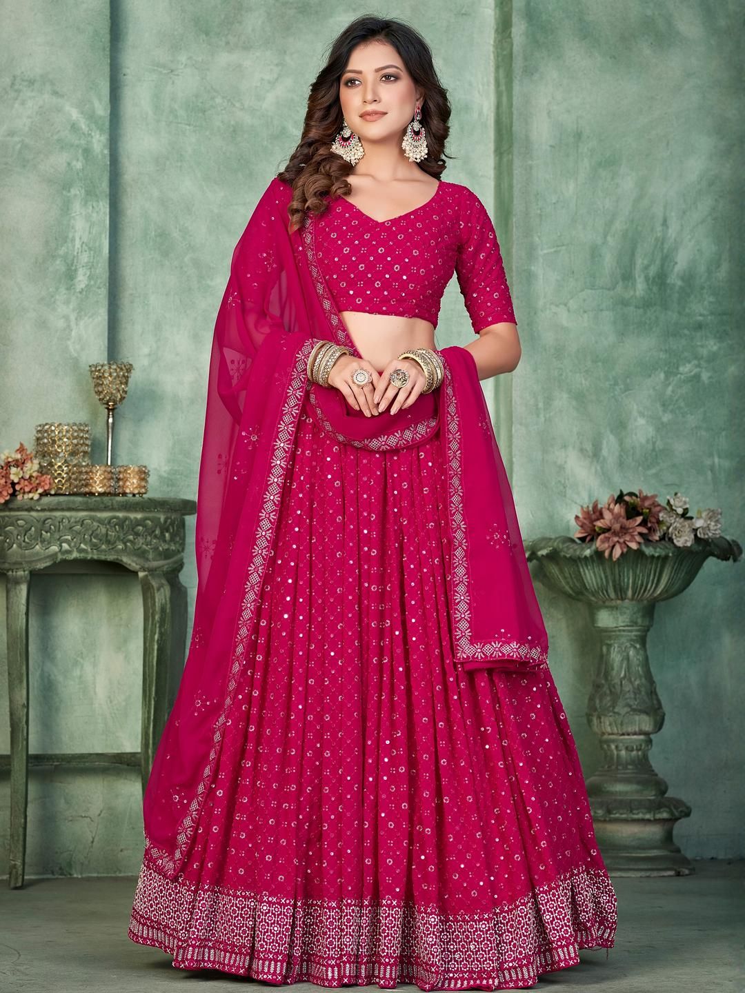 Embroidery and Sequince Work Georgette Fabric Lehenga Choli With Georgette Dupatta 3
