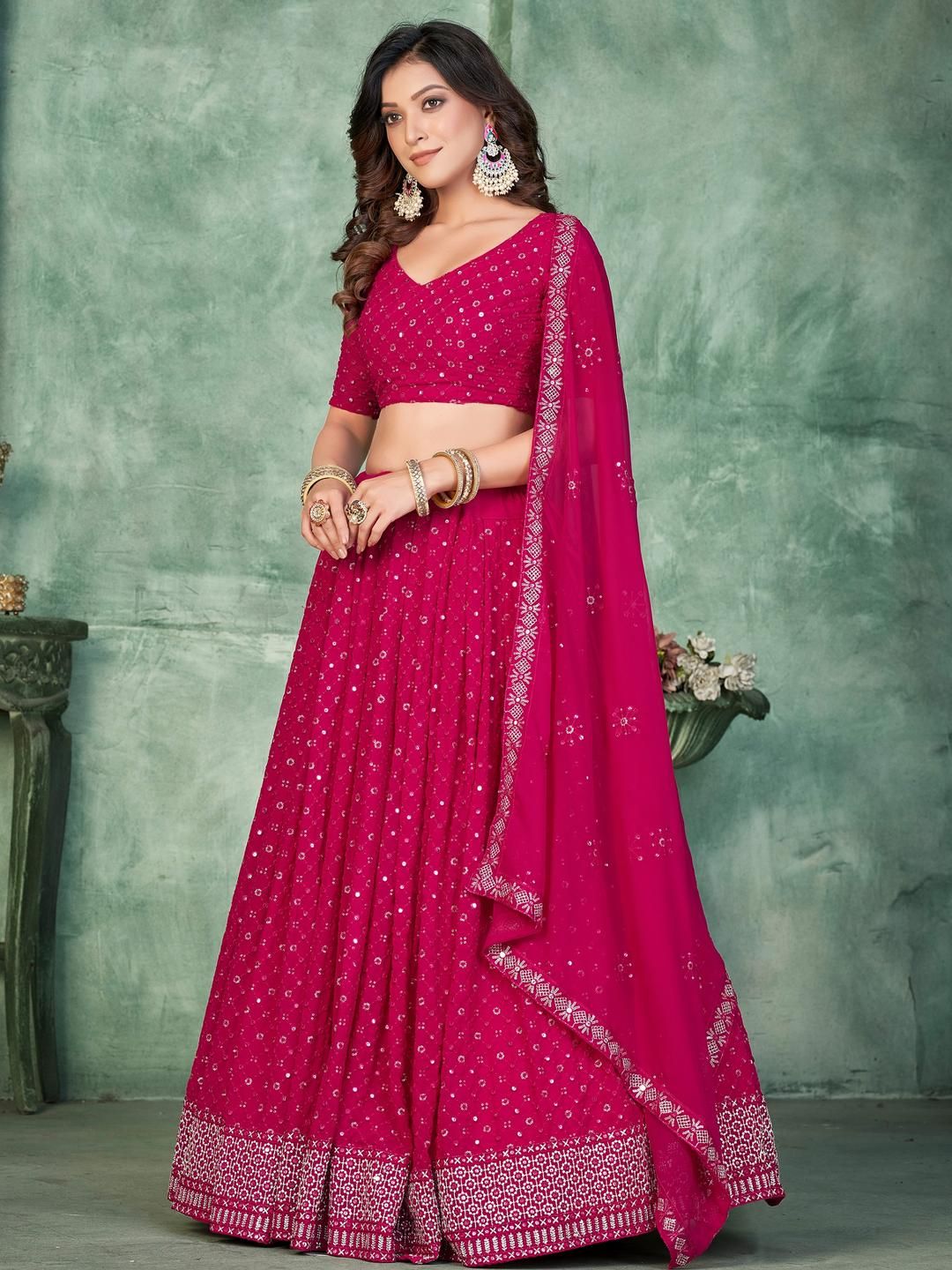 Embroidery and Sequince Work Georgette Fabric Lehenga Choli With Georgette Dupatta 4