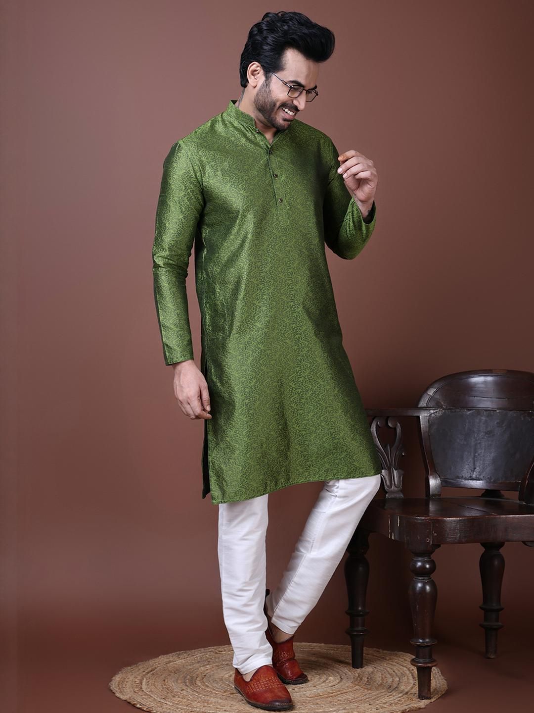 PulseIQ Men Jacquard Straight Kurtas