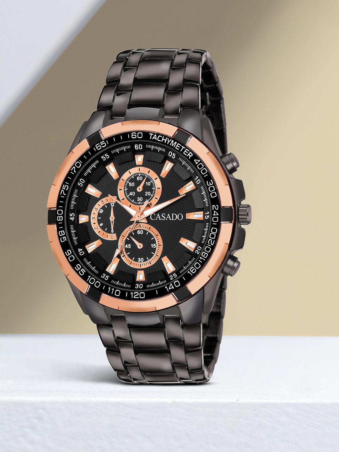CASADO Men Embellished Dial & Stainless Steel Analogue Watch CSD-274-BLK-BLK