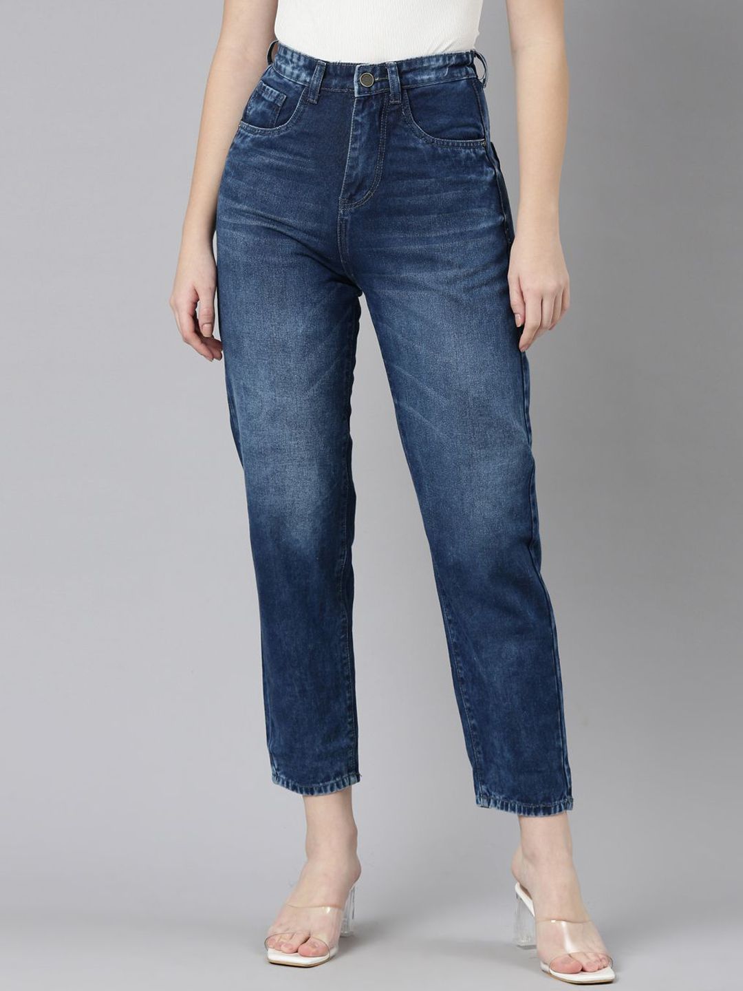 ZHEIA Women High-Rise Baggy Fit Heavy Fade Stretchable Jeans