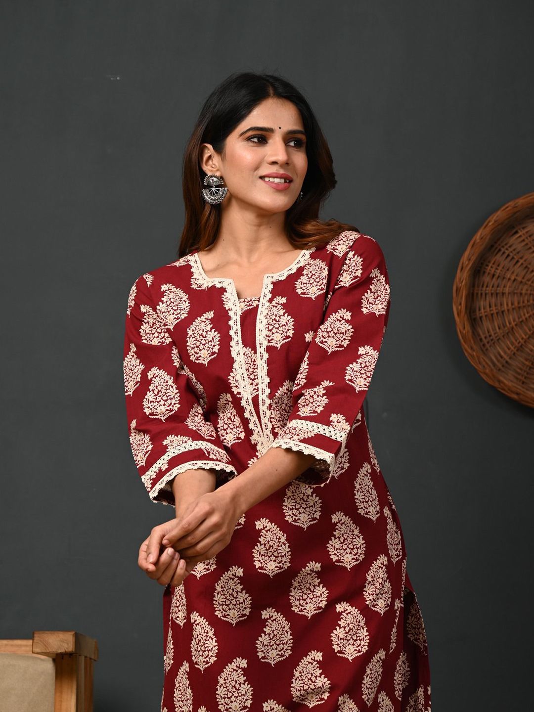 KBZ Floral Printed Notch Neck Straight Kurta
